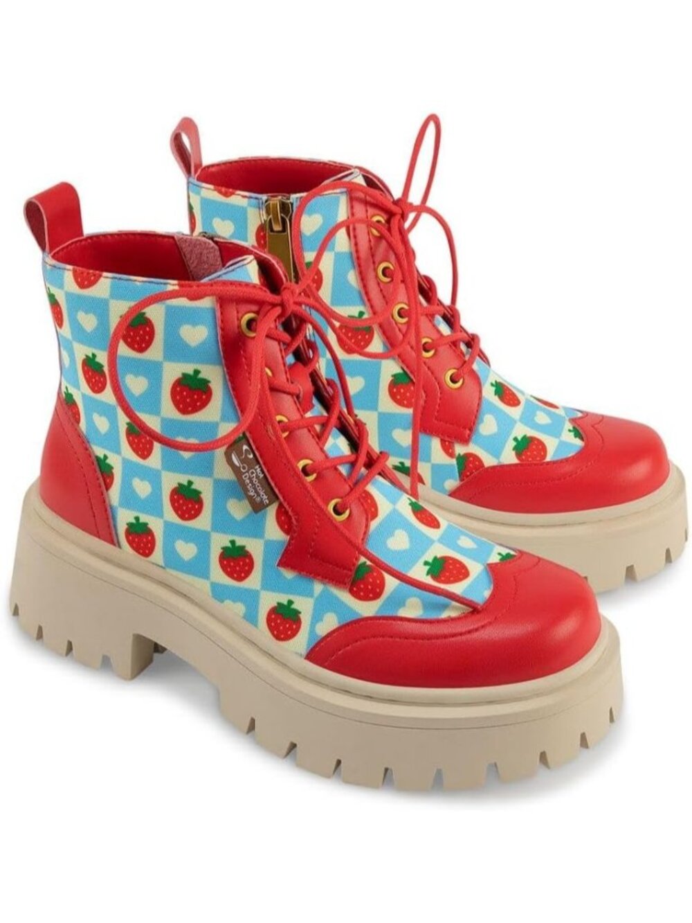 Women’s Creamy Berry Rubber Faux Leather Chunky Platform Ankle Boots Laces